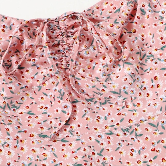 Women's SHEIN Plus Size 18 Drawstring Ruched Daisy Pink Floral Milkmaid Dress - Picture 3 of 5